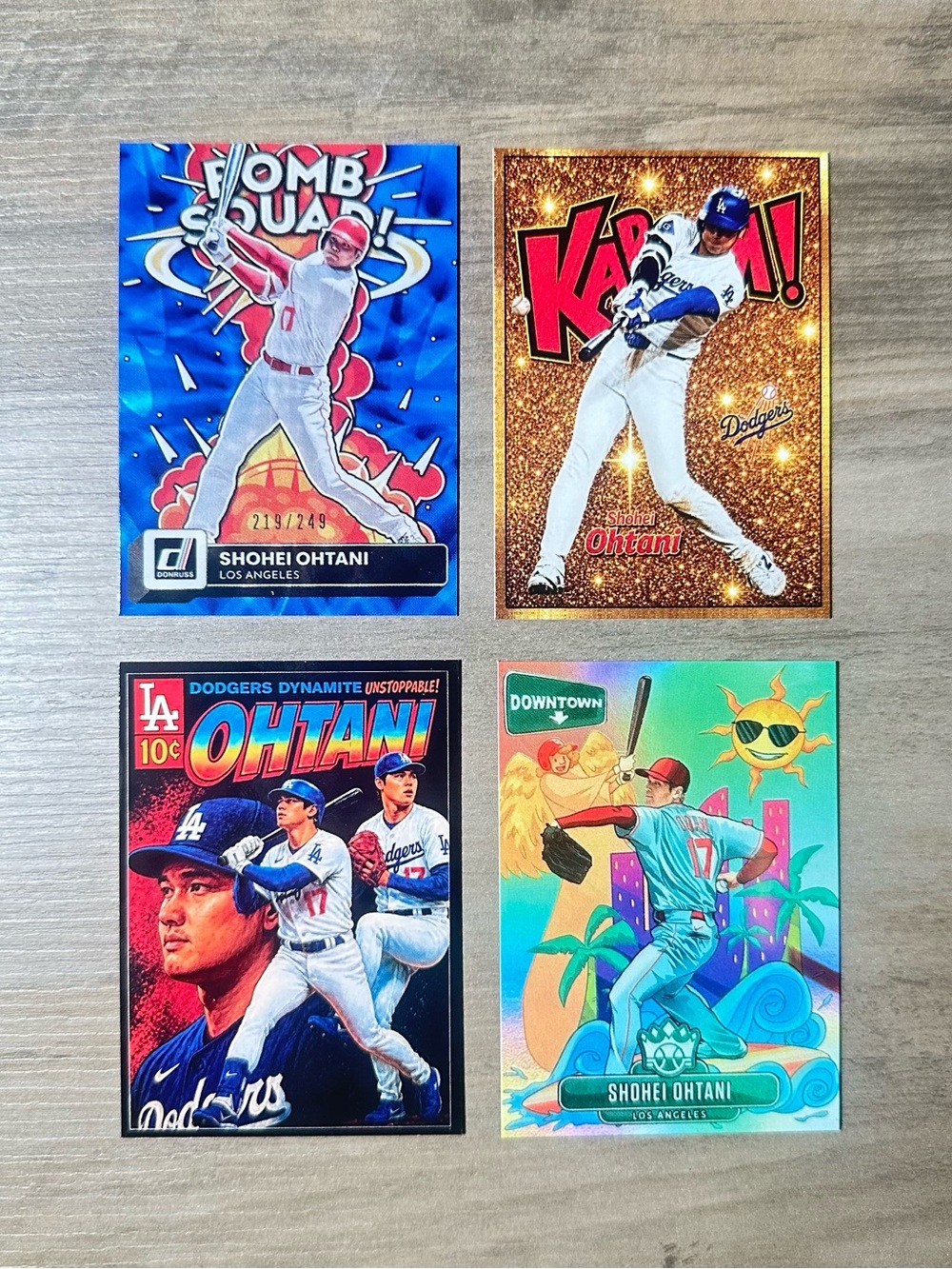 Shohei Ohtani Lot of (4) Downtown Kaboom Bomb Squad Novelty Cards.